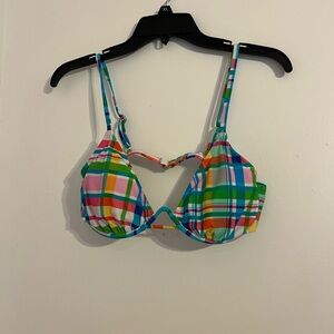 Wild Fable Blue and Green Plaid Bikini Top with Adjustable Straps